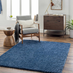 Faina Solid Dark Blue Shag Washable Area Rug - Clearance - Ornate Home