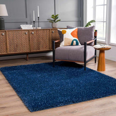 Faina Solid Dark Blue Shag Washable Area Rug - Clearance - Ornate Home