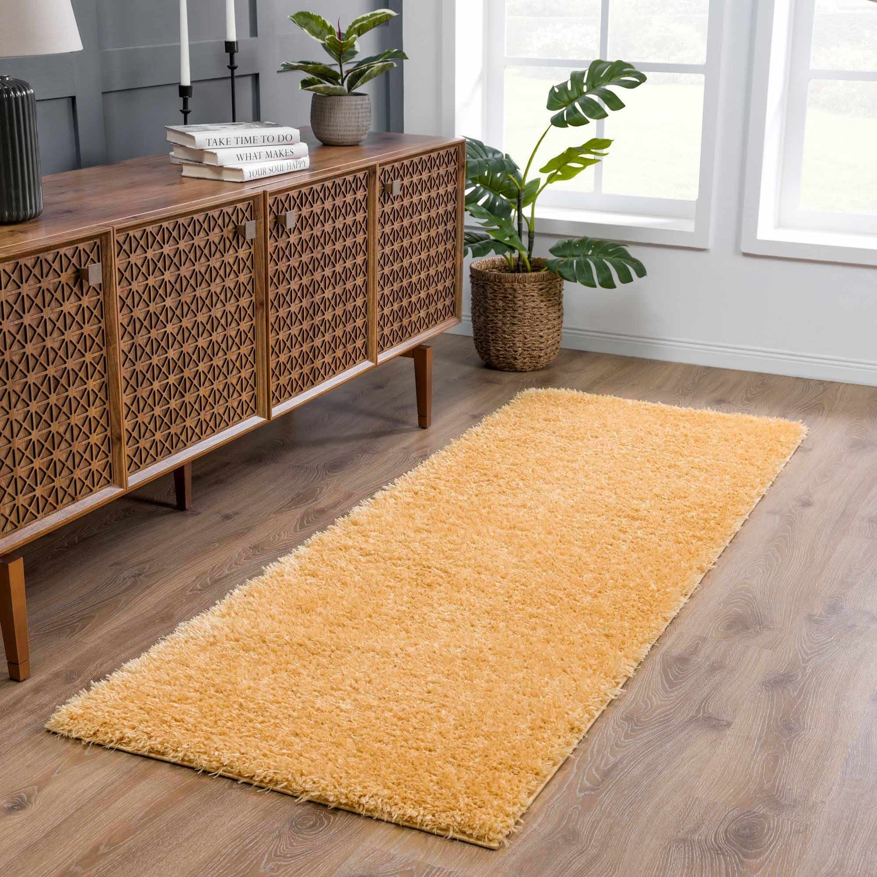Faina Solid Gold Shag Rug Washable - Ornate Home