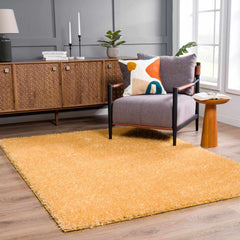 Faina Solid Gold Shag Washable Area Rug - Clearance - Ornate Home