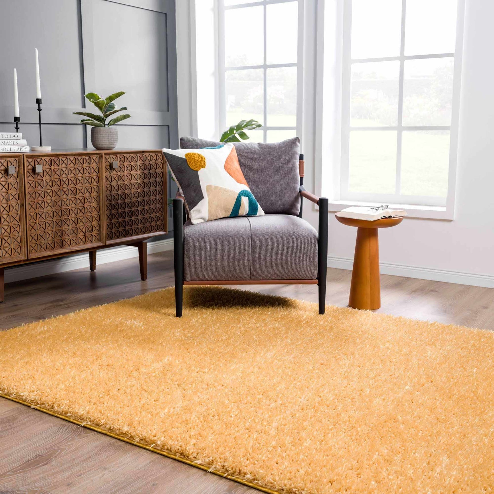 Faina Solid Gold Shag Washable Area Rug - Clearance - Ornate Home