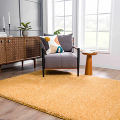 Faina Solid Gold Shag Washable Area Rug - Clearance - Ornate Home