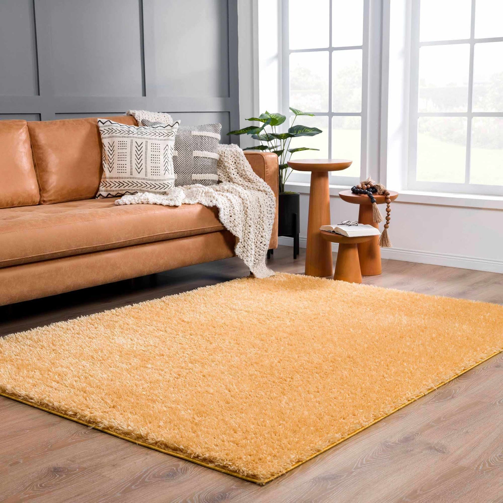 Faina Solid Gold Shag Washable Area Rug - Clearance - Ornate Home