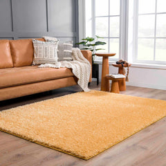 Faina Solid Gold Shag Washable Area Rug - Clearance - Ornate Home