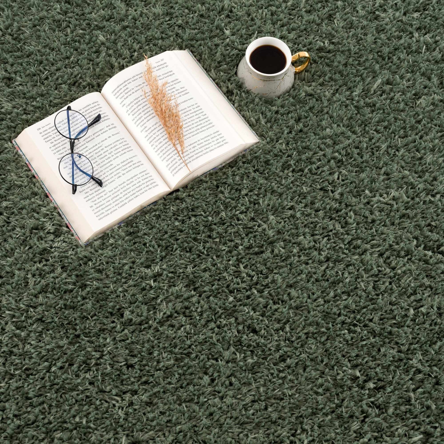 Faina Solid Green Shag Rug Washable - Ornate Home