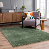 Faina Solid Green Shag Rug Washable - Ornate Home