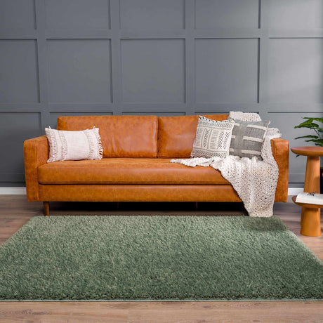 Faina Solid Green Shag Rug Washable - Ornate Home