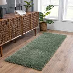 Faina Solid Green Shag Washable Area Rug - Clearance - Ornate Home