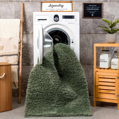 Faina Solid Green Shag Washable Area Rug - Clearance - Ornate Home