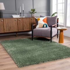 Faina Solid Green Shag Washable Area Rug - Clearance - Ornate Home