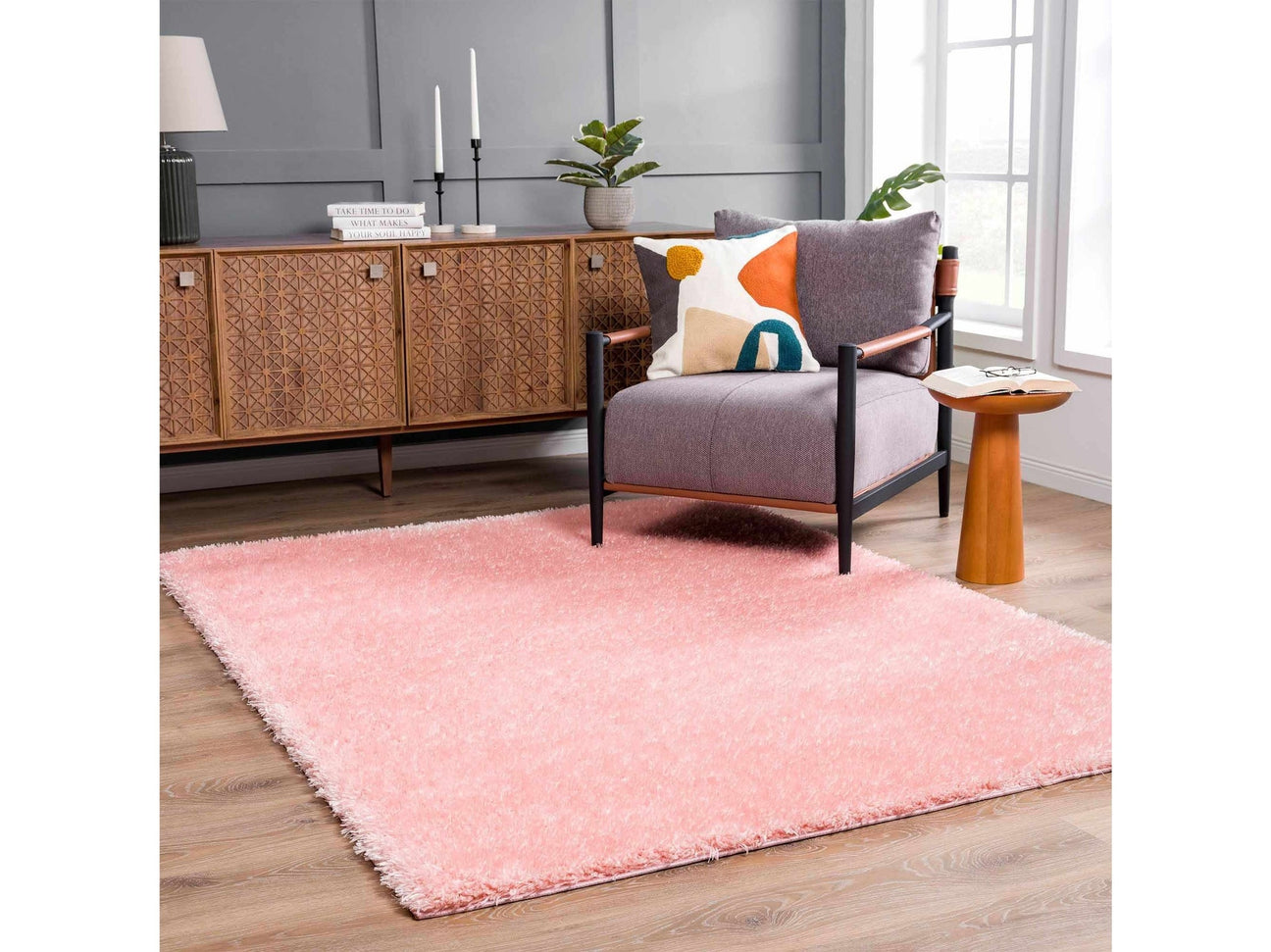 Faina Solid Pink Shag Rug Washable - Ornate Home