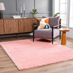 Faina Solid Pink Shag Washable Area Rug - Clearance - Ornate Home