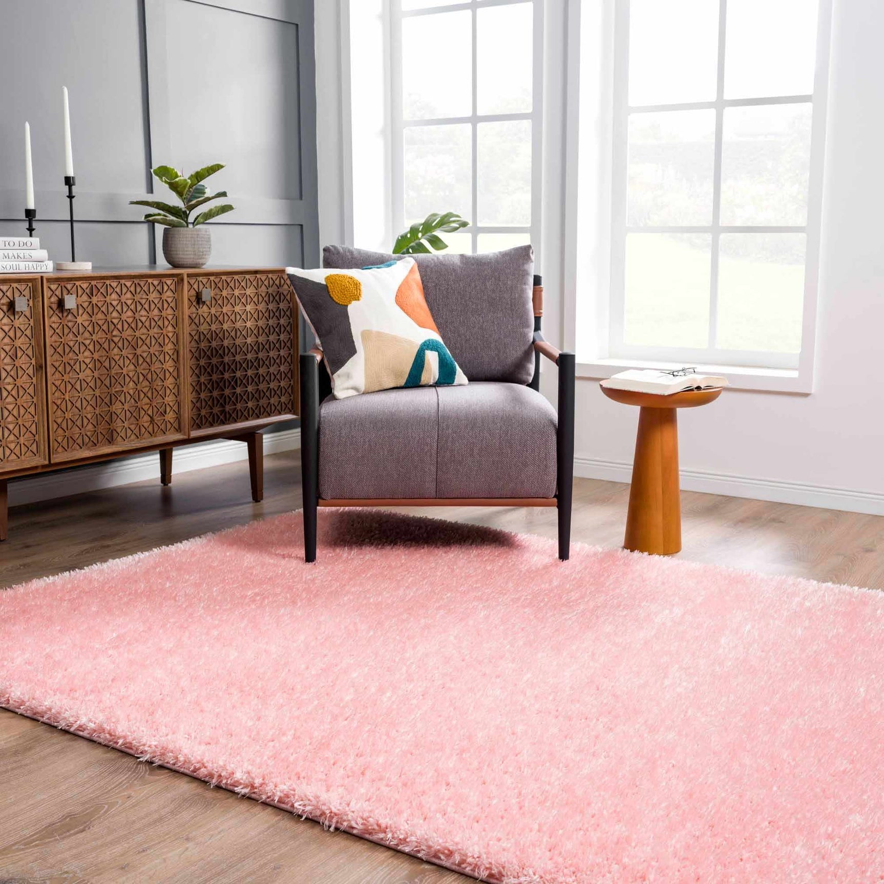Faina Solid Pink Shag Washable Area Rug - Clearance - Ornate Home
