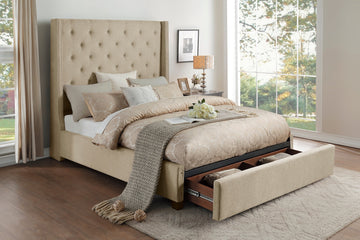 Fairborn Beige California King Platform Bed With Storage Footboard - Ornate Home