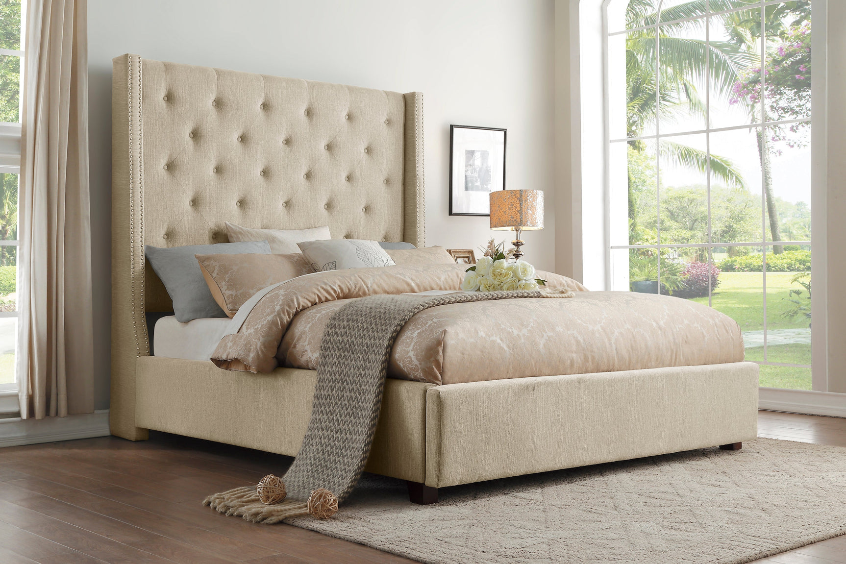 Fairborn Beige California King Platform Bed With Storage Footboard - Ornate Home