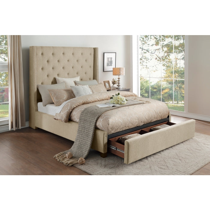 Fairborn Beige California King Platform Bed With Storage Footboard - Ornate Home
