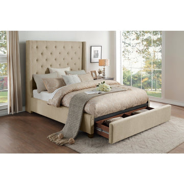 Fairborn Beige California King Platform Bed With Storage Footboard - Ornate Home