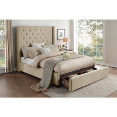 Fairborn Beige Queen Platform Bed With Storege Footboard - Ornate Home