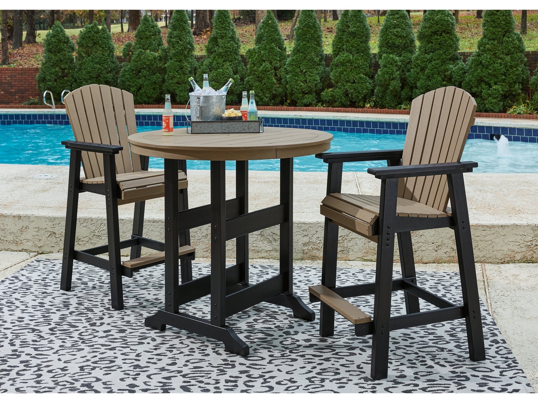 Fairen Trail Black/Driftwood Outdoor Counter Height Dining Table with 2 Barstools - Ornate Home