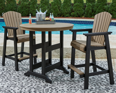 Fairen Trail Black/Driftwood Outdoor Counter Height Dining Table with 2 Barstools - Ornate Home