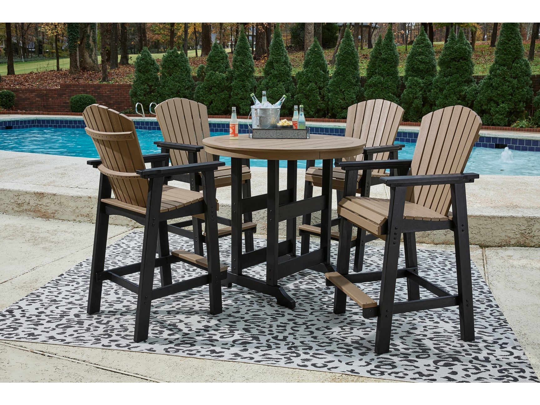 Fairen Trail Black/Driftwood Outdoor Counter Height Dining Table with 4 Barstools - Ornate Home