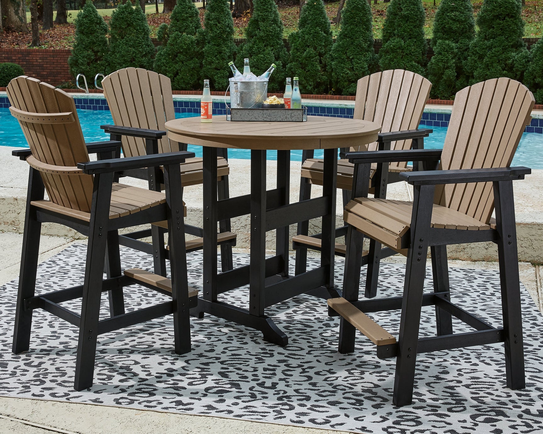 Fairen Trail Black/Driftwood Outdoor Counter Height Dining Table with 4 Barstools - Ornate Home