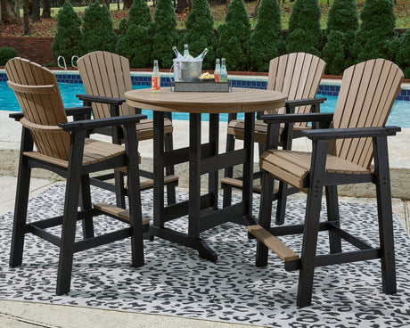 Fairen Trail Black/Driftwood Outdoor Counter Height Dining Table with 4 Barstools - Ornate Home
