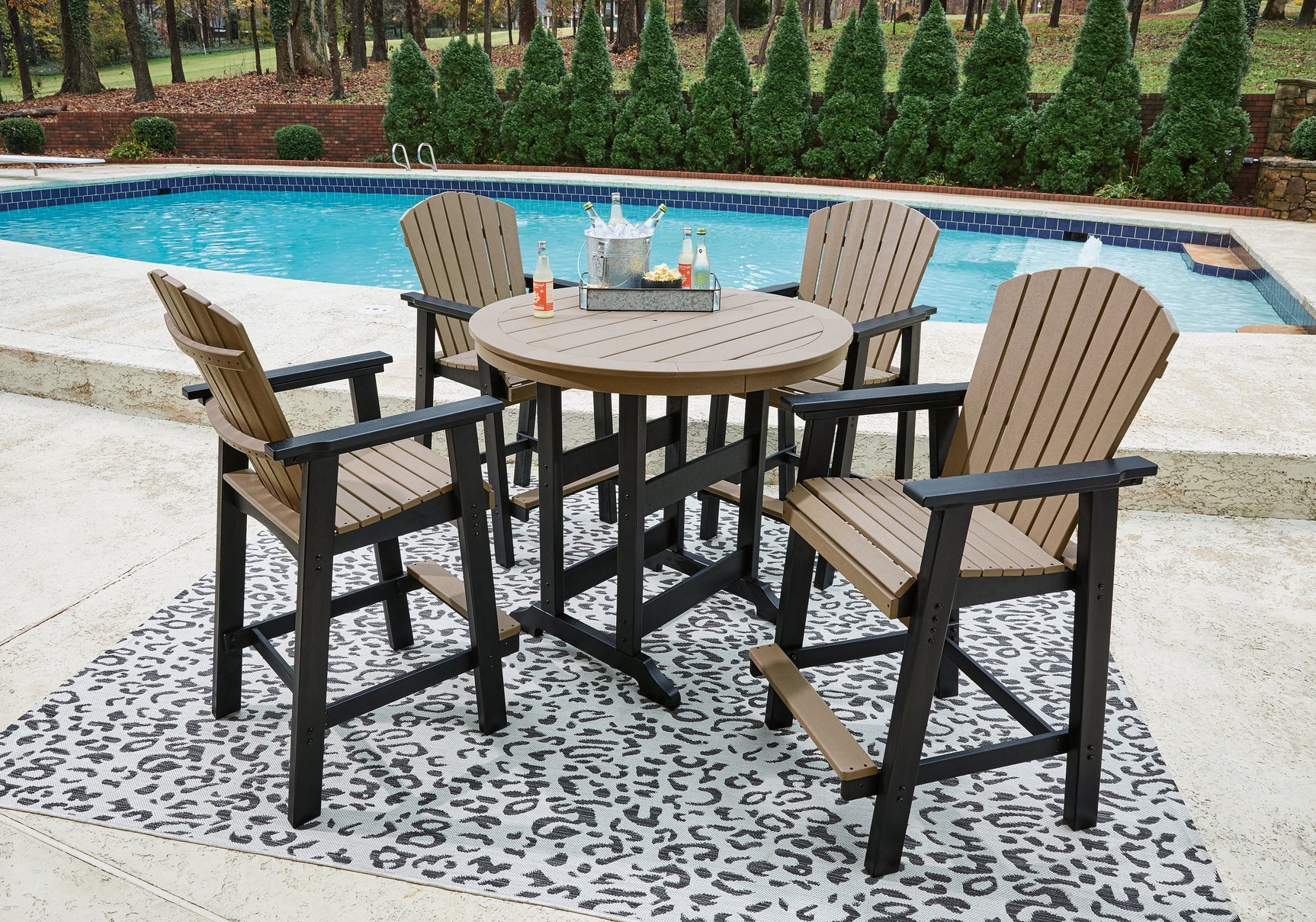 Fairen Trail Black/Driftwood Outdoor Counter Height Dining Table with 4 Barstools - Ornate Home