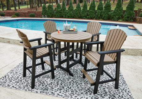 Fairen Trail Black/Driftwood Outdoor Counter Height Dining Table with 4 Barstools - Ornate Home