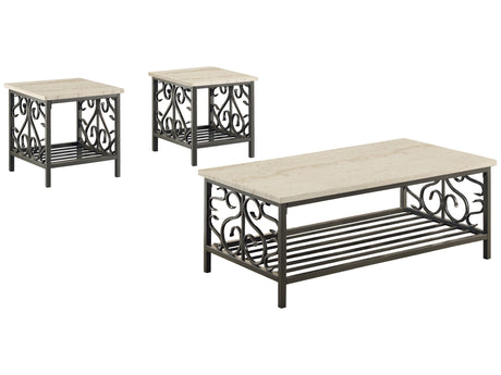 Fairhope Faux Marble/Black 3-Piece Pack Occasional Set - Ornate Home