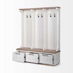 Fairview White/Brown Wood with Storage Hall Tree - Ornate Home