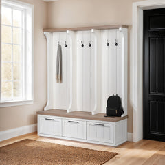 Fairview White/Brown Wood with Storage Hall Tree - Ornate Home