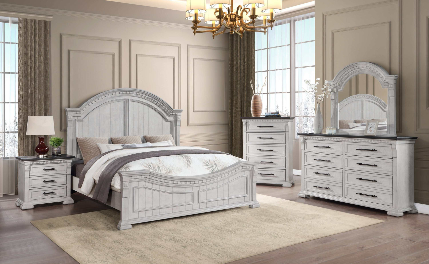 Faith Antique White Queen Bed - Ornate Home
