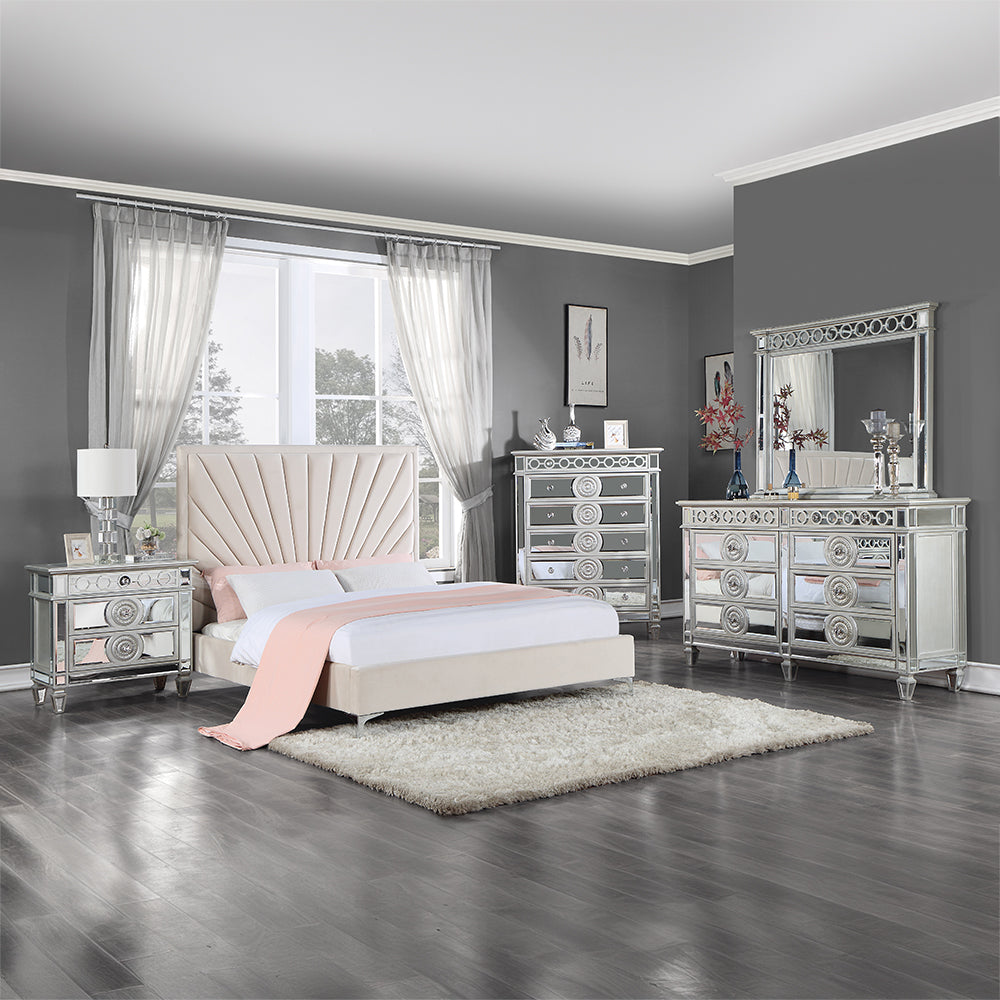 Faiz Beige Velvet Bed - Ornate Home