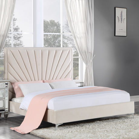 Faiz Beige Velvet Bed - Ornate Home