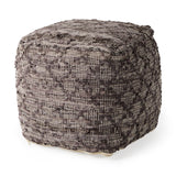 Falguni Gray Leather and Cotton Patterned Pouf - Ornate Home