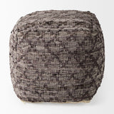 Falguni Gray Leather and Cotton Patterned Pouf - Ornate Home