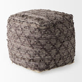 Falguni Gray Leather and Cotton Patterned Pouf - Ornate Home