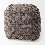 Falguni Gray Leather and Cotton Patterned Pouf - Ornate Home