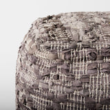 Falguni Gray Leather and Cotton Patterned Pouf - Ornate Home