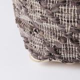 Falguni Gray Leather and Cotton Patterned Pouf - Ornate Home