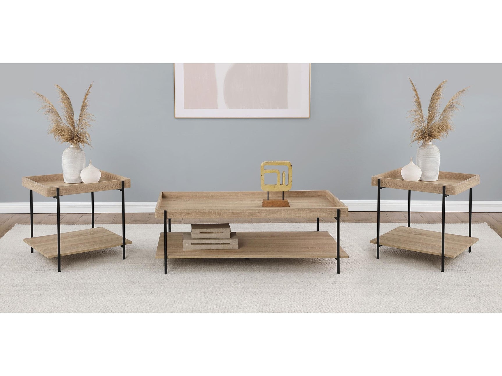 Fallon Natural 3-piece Rectangular Coffee and End Table Set - Ornate Home