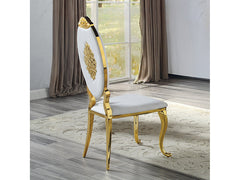 Fallon White & Mirrored Gold Finish Side Chair (Set of 2) - Ornate Home