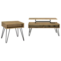 Fanning Golden Oak 2-piece Lift Top Coffee and End Table Set - Ornate Home