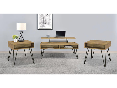 Fanning Golden Oak 3-piece Lift Top Coffee and End Table Set - Ornate Home