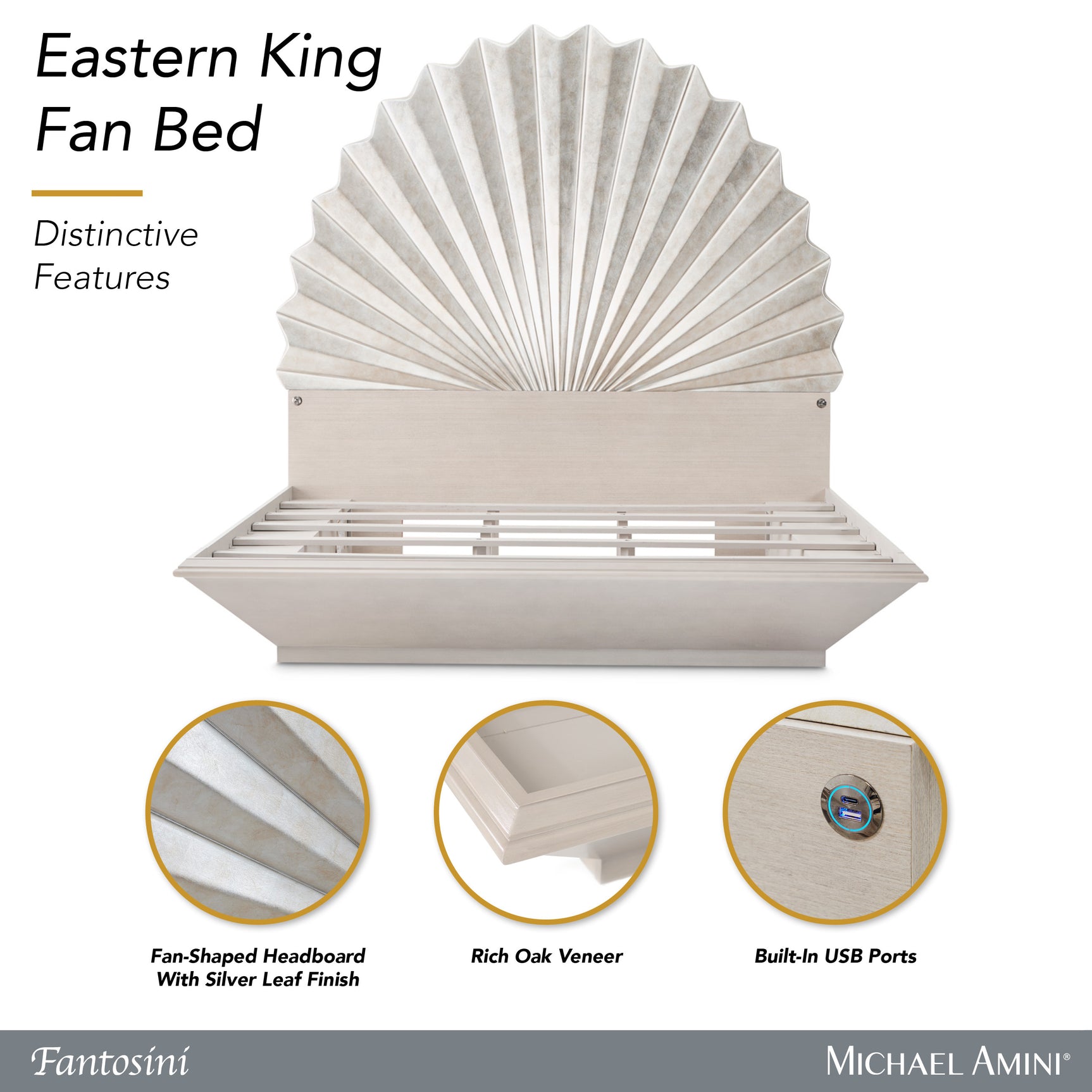 Fantosini Silver Leaf King Fan Bed - Ornate Home