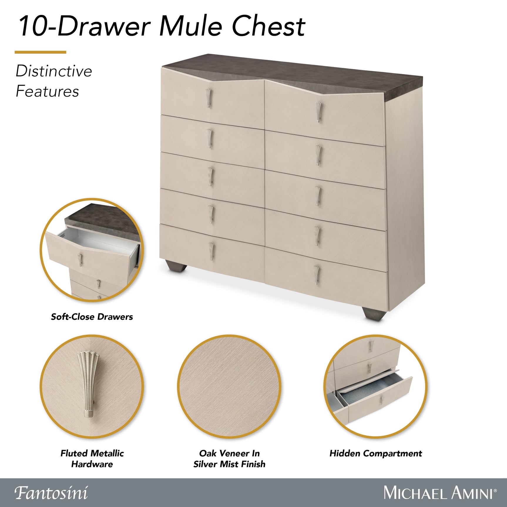 Fantosini Silver Mist 10-Drawer Mule Chest - Ornate Home