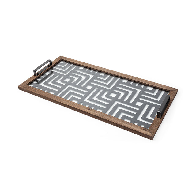 Fantuz Gray Metal, Wood and Glass Serving Tray - Ornate Home