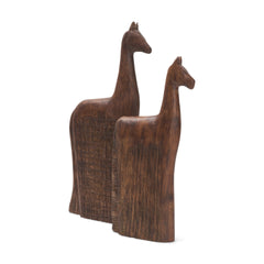Farasi Medium Brown Wood Carved Horse Object (Set of 2) - Ornate Home