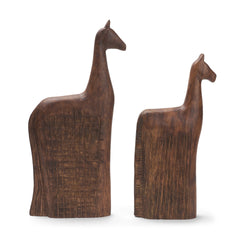Farasi Medium Brown Wood Carved Horse Object (Set of 2) - Ornate Home